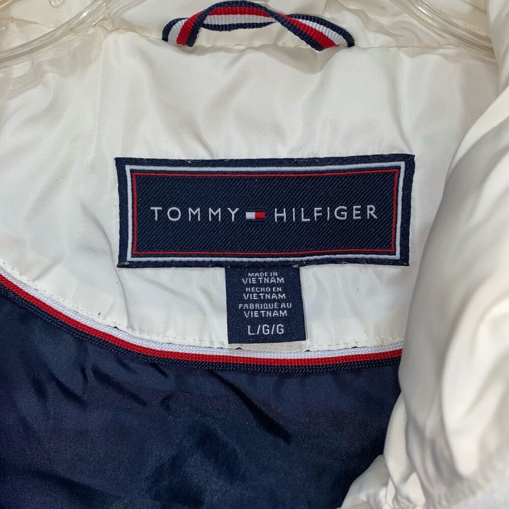 TOMMY HILFIGER White Puffer Vest Womens Size Large Zip Front Pockets High Collar - Picture 2 of 6